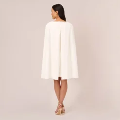 Adrianna Papell Structured Cape Sheath Dress In Ivory -Glam Mirth Sales 014237610 IVY Regular Back