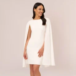 Adrianna Papell Structured Cape Sheath Dress In Ivory