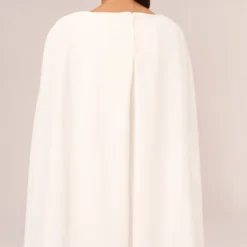 Adrianna Papell Structured Cape Sheath Dress In Ivory -Glam Mirth Sales 014237610 IVY Regular Lifestyle