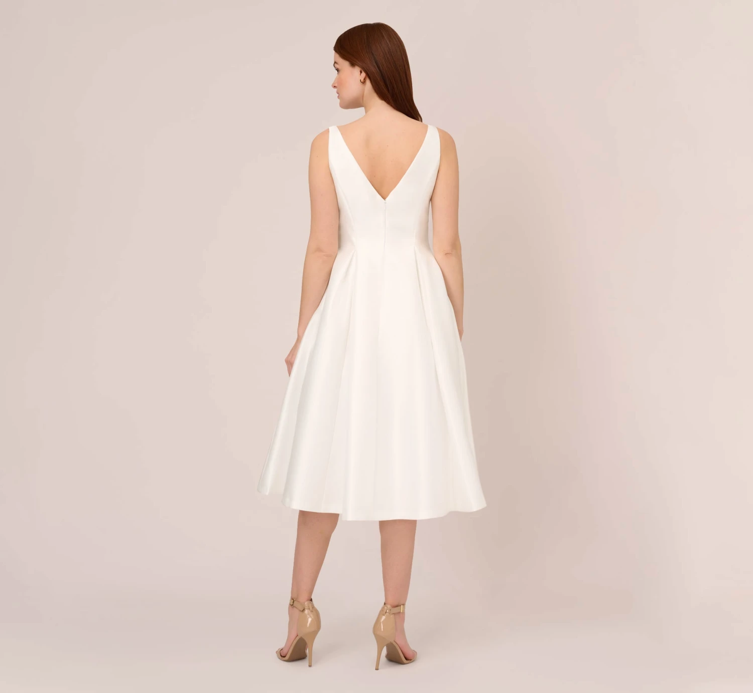 Adrianna Papell Sleeveless Mikado Fit And Flare Midi Dress With V-Back In Ivory 4 Adrianna Papell Sleeveless Mikado Fit And Flare Midi Dress With V-Back In Ivory - Image 4