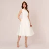 Adrianna Papell Sleeveless Mikado Fit And Flare Midi Dress With V-Back In Ivory