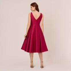 Adrianna Papell Sleeveless Mikado Fit And Flare Midi Dress With V-Back In Red Plum 9 Adrianna Papell Sleeveless Mikado Fit And Flare Midi Dress With V-Back In Red Plum -Glam Mirth Sales 041899070 AP651 Regular Back