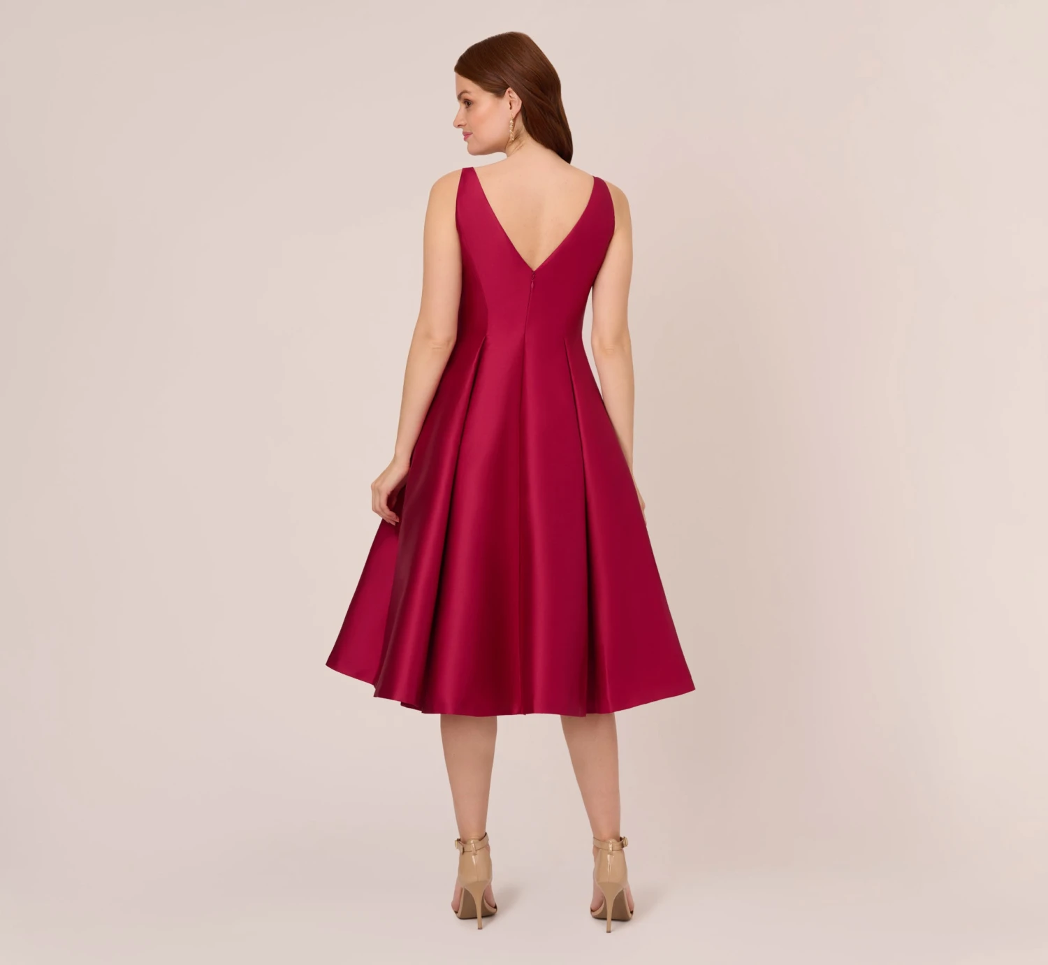 Adrianna Papell Sleeveless Mikado Fit And Flare Midi Dress With V-Back In Red Plum 4 Adrianna Papell Sleeveless Mikado Fit And Flare Midi Dress With V-Back In Red Plum - Image 4