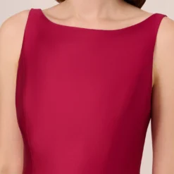 Adrianna Papell Sleeveless Mikado Fit And Flare Midi Dress With V-Back In Red Plum 8 Adrianna Papell Sleeveless Mikado Fit And Flare Midi Dress With V-Back In Red Plum -Glam Mirth Sales 041899070 AP651 Regular Detail