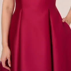 Adrianna Papell Sleeveless Mikado Fit And Flare Midi Dress With V-Back In Red Plum 10 Adrianna Papell Sleeveless Mikado Fit And Flare Midi Dress With V-Back In Red Plum -Glam Mirth Sales 041899070 AP651 Regular Lifestyle