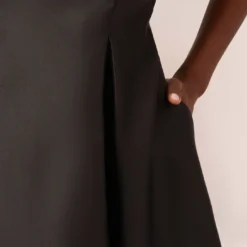 Adrianna Papell Sleeveless Mikado Fit And Flare Midi Dress With V-Back In Black -Glam Mirth Sales 041899070 BLK Regular Lifestyle