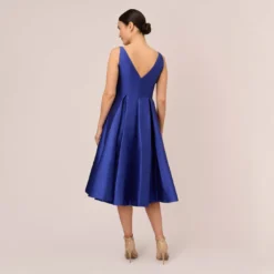 Adrianna Papell Sleeveless Mikado Fit And Flare Midi Dress With V-Back In Neptune 9 Adrianna Papell Sleeveless Mikado Fit And Flare Midi Dress With V-Back In Neptune -Glam Mirth Sales 041899070 NEP Regular Back