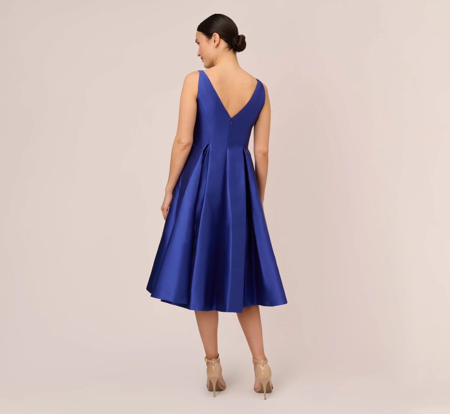 Adrianna Papell Sleeveless Mikado Fit And Flare Midi Dress With V-Back In Neptune 4 Adrianna Papell Sleeveless Mikado Fit And Flare Midi Dress With V-Back In Neptune - Image 4