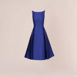 Adrianna Papell Sleeveless Mikado Fit And Flare Midi Dress With V-Back In Neptune 10 Adrianna Papell Sleeveless Mikado Fit And Flare Midi Dress With V-Back In Neptune -Glam Mirth Sales 041899070 NEP Regular Flat