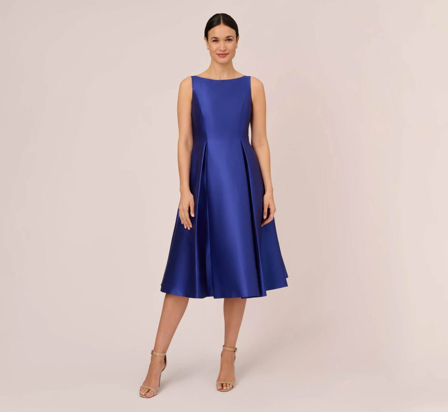 Adrianna Papell Sleeveless Mikado Fit And Flare Midi Dress With V-Back In Neptune 2 Adrianna Papell Sleeveless Mikado Fit And Flare Midi Dress With V-Back In Neptune - Image 2