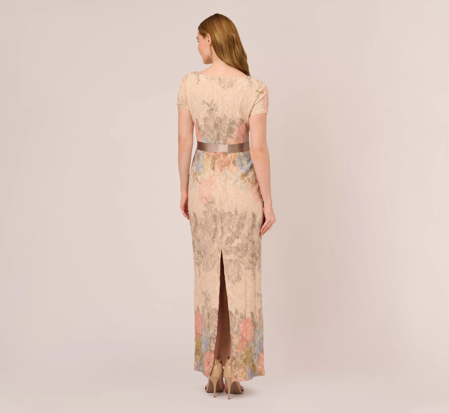 Adrianna Papell Floral Matelasse Gown In Blush Multi 6 Adrianna Papell Floral Matelasse Gown In Blush Multi - Image 6