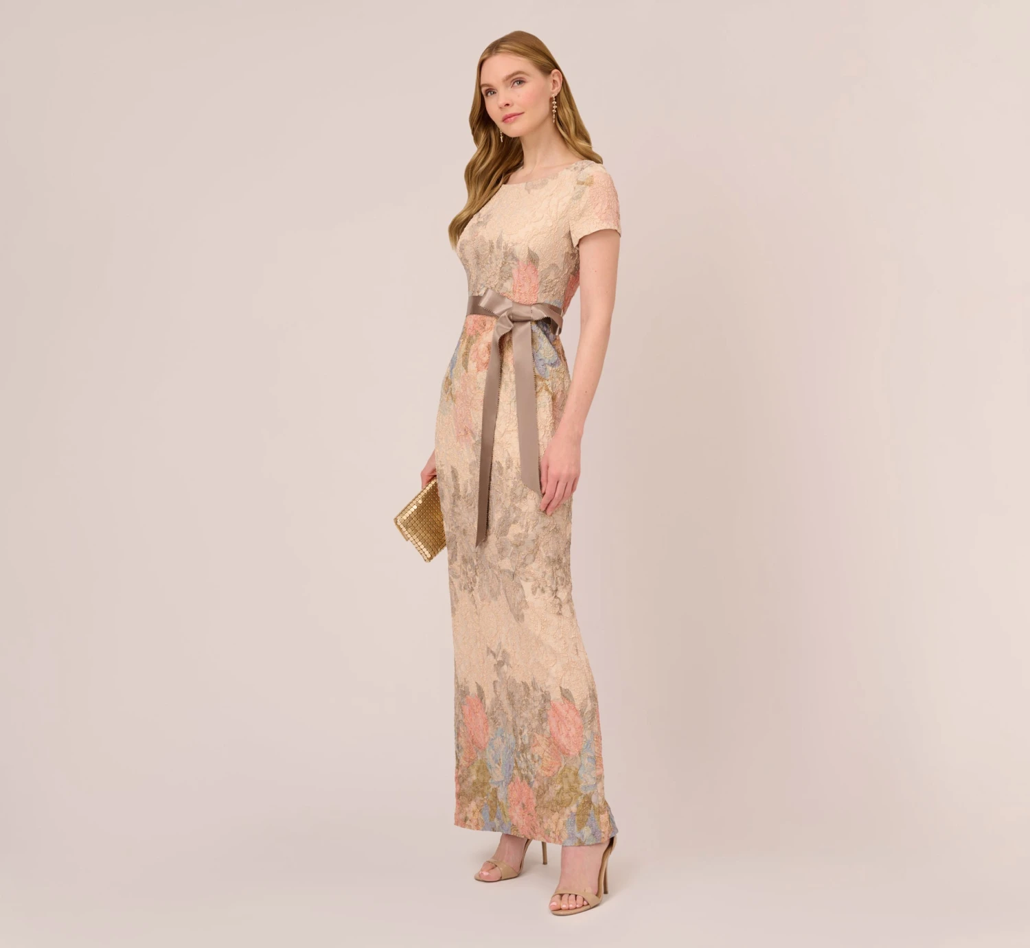 Adrianna Papell Floral Matelasse Gown In Blush Multi 2 Adrianna Papell Floral Matelasse Gown In Blush Multi - Image 2