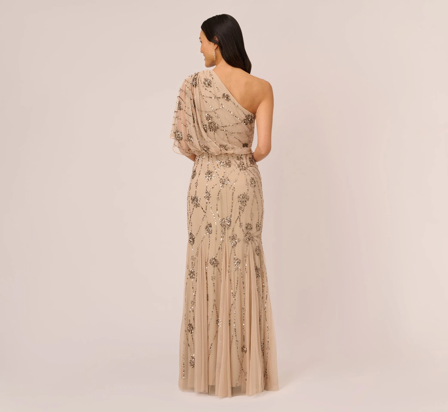 Adrianna Papell One Shoulder Beaded Gown In Nude 4 Adrianna Papell One Shoulder Beaded Gown In Nude - Image 4