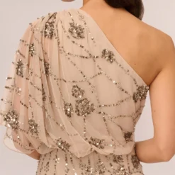 Adrianna Papell One Shoulder Beaded Gown In Nude 10 Adrianna Papell One Shoulder Beaded Gown In Nude -Glam Mirth Sales 091860320 NUD Regular Lifestyle