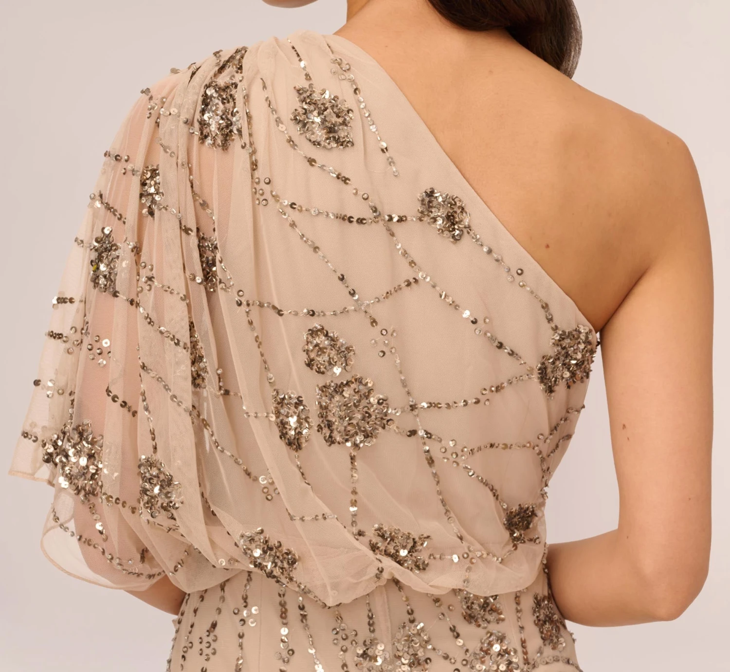 Adrianna Papell One Shoulder Beaded Gown In Nude 5 Adrianna Papell One Shoulder Beaded Gown In Nude - Image 5