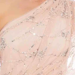 Adrianna Papell One Shoulder Beaded Gown In Blush -Glam Mirth Sales 09186032 BLS Regular Detail