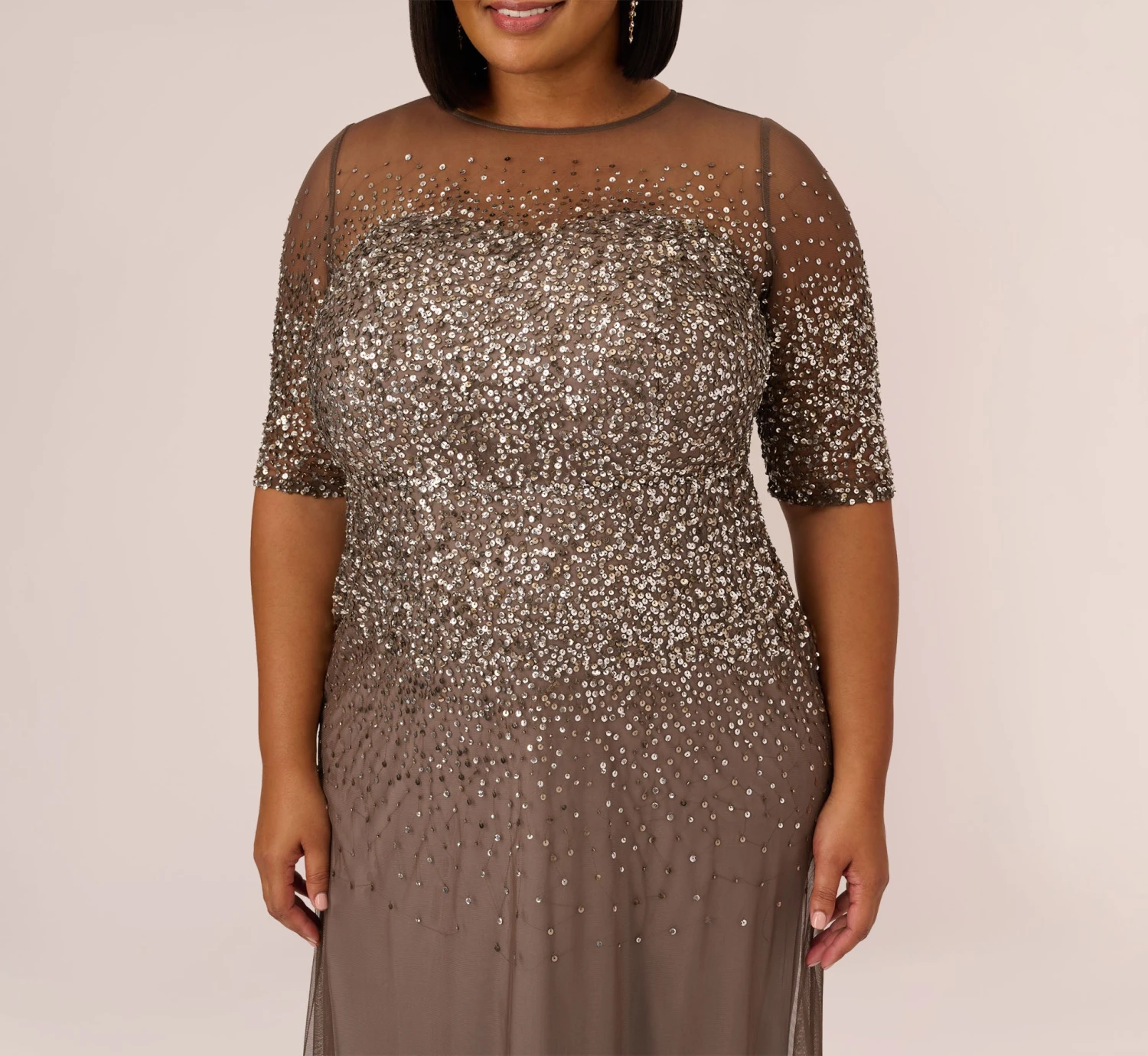 Adrianna Papell Plus Size Beaded Illusion Gown In Lead 5 Adrianna Papell Plus Size Beaded Illusion Gown In Lead - Image 5