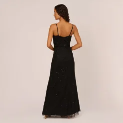 Adrianna Papell Art Deco Beaded Blouson Gown In Black -Glam Mirth Sales 091866700 BLK Regular Back