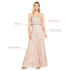 Adrianna Papell Art Deco Beaded Blouson Gown In Taupe Pink -Glam Mirth Sales 091866700 T P Regular Alternate