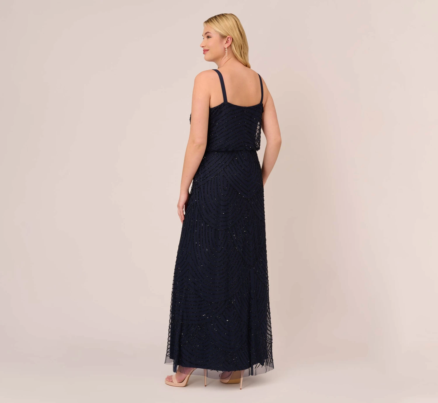 Adrianna Papell Plus Size Art Deco Beaded Blouson Gown In Navy Black 4 Adrianna Papell Plus Size Art Deco Beaded Blouson Gown In Navy Black - Image 4
