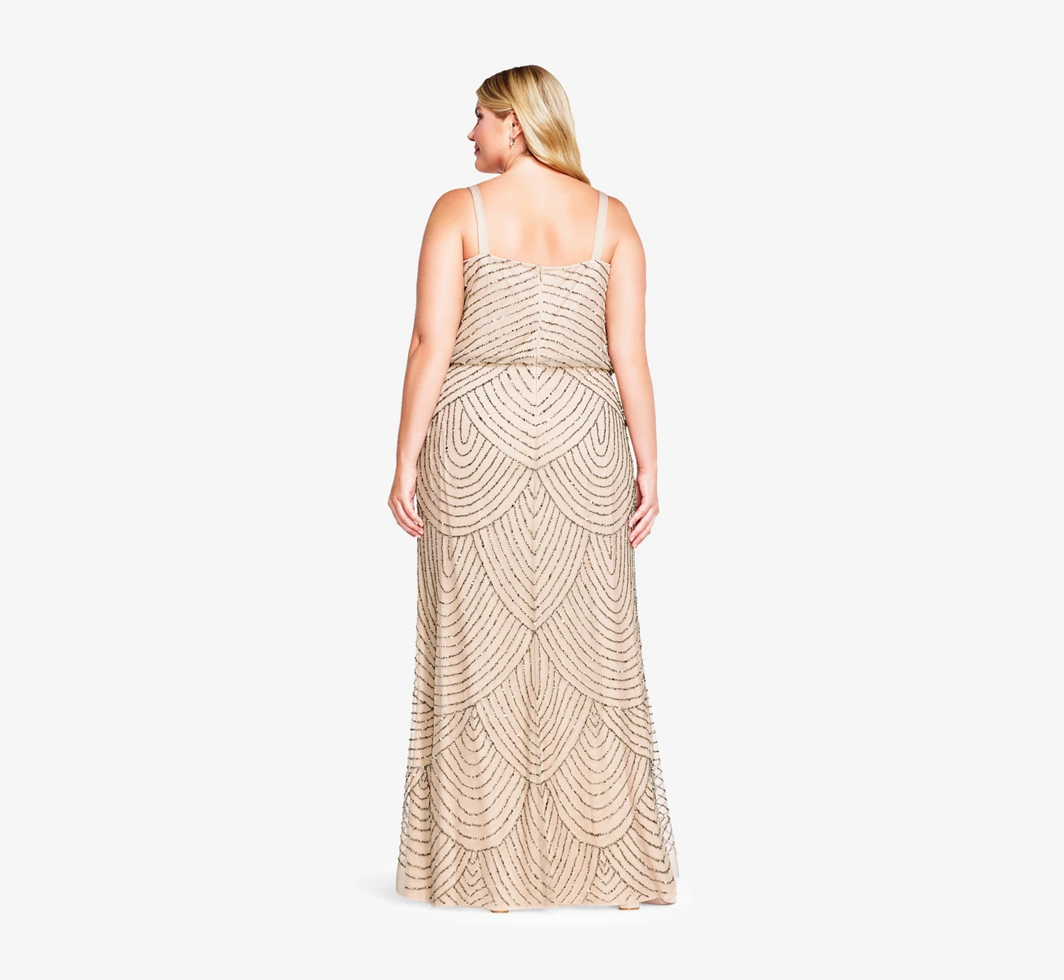 Adrianna Papell Plus Size Art Deco Beaded Blouson Gown In Taupe Pink 2 Adrianna Papell Plus Size Art Deco Beaded Blouson Gown In Taupe Pink - Image 2