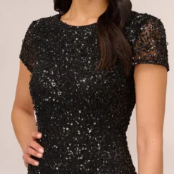 Adrianna Papell Scoop Back Sequin Gown In Black 8 Adrianna Papell Scoop Back Sequin Gown In Black -Glam Mirth Sales 091874600 AA002 Regular Detail