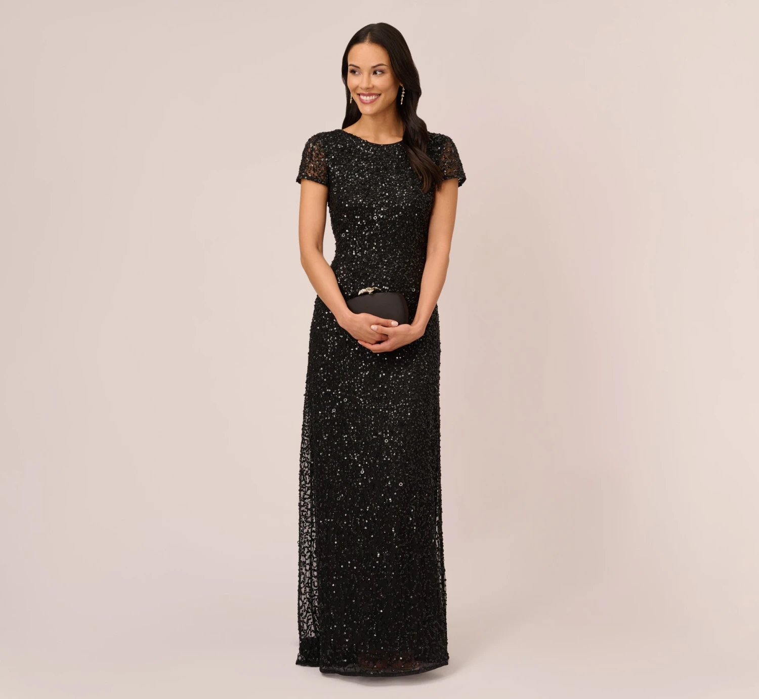 Adrianna Papell Scoop Back Sequin Gown In Black 2 Adrianna Papell Scoop Back Sequin Gown In Black - Image 2