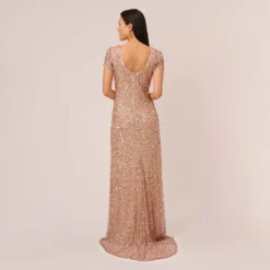 Adrianna Papell Scoop Back Sequin Gown In Rose Gold 10 Adrianna Papell Scoop Back Sequin Gown In Rose Gold -Glam Mirth Sales 091874600 AA958 Regular Back