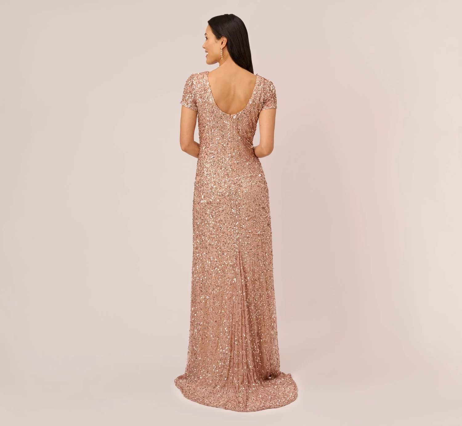 Adrianna Papell Scoop Back Sequin Gown In Rose Gold 4 Adrianna Papell Scoop Back Sequin Gown In Rose Gold - Image 4