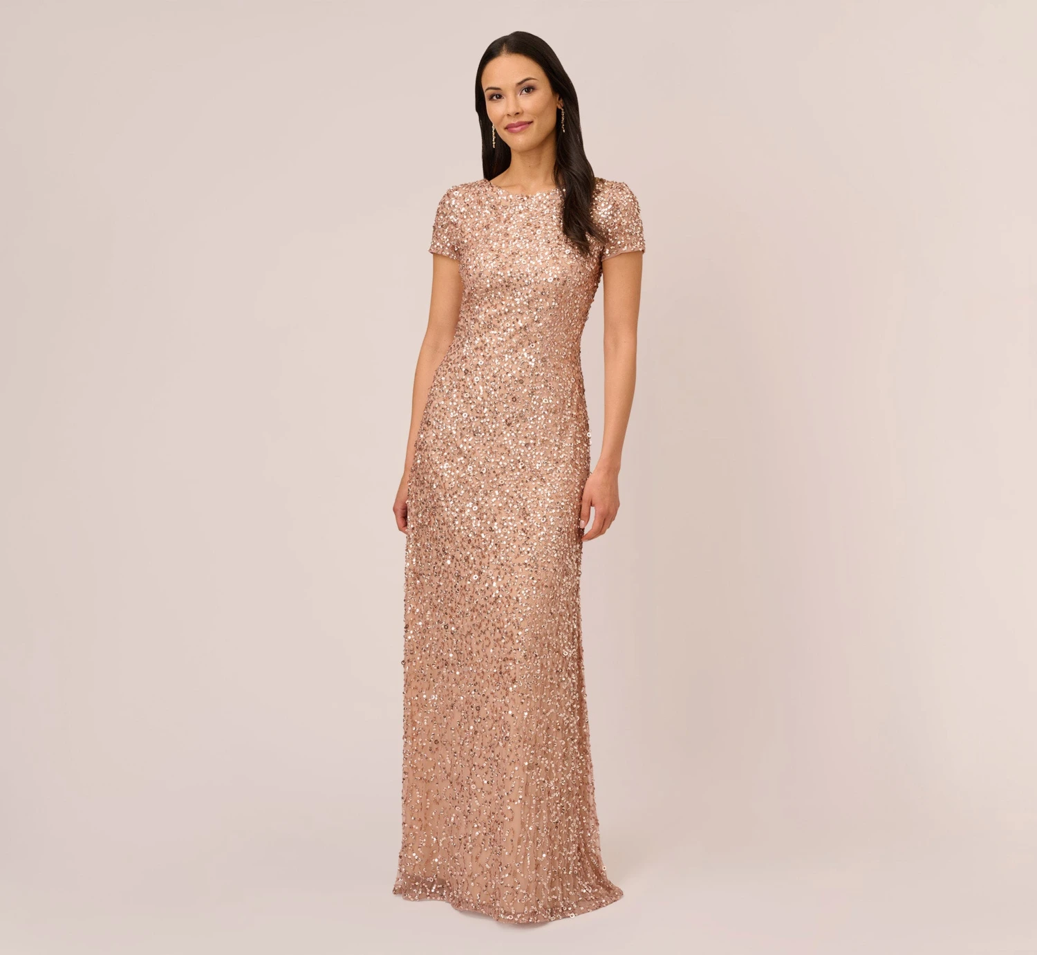 Adrianna Papell Scoop Back Sequin Gown In Rose Gold 2 Adrianna Papell Scoop Back Sequin Gown In Rose Gold - Image 2