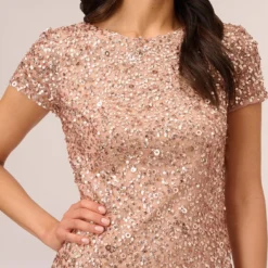 Adrianna Papell Scoop Back Sequin Gown In Rose Gold 9 Adrianna Papell Scoop Back Sequin Gown In Rose Gold -Glam Mirth Sales 091874600 AA958 Regular Detail