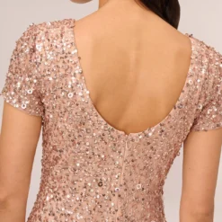 Adrianna Papell Scoop Back Sequin Gown In Rose Gold 11 Adrianna Papell Scoop Back Sequin Gown In Rose Gold -Glam Mirth Sales 091874600 AA958 Regular Lifestyle