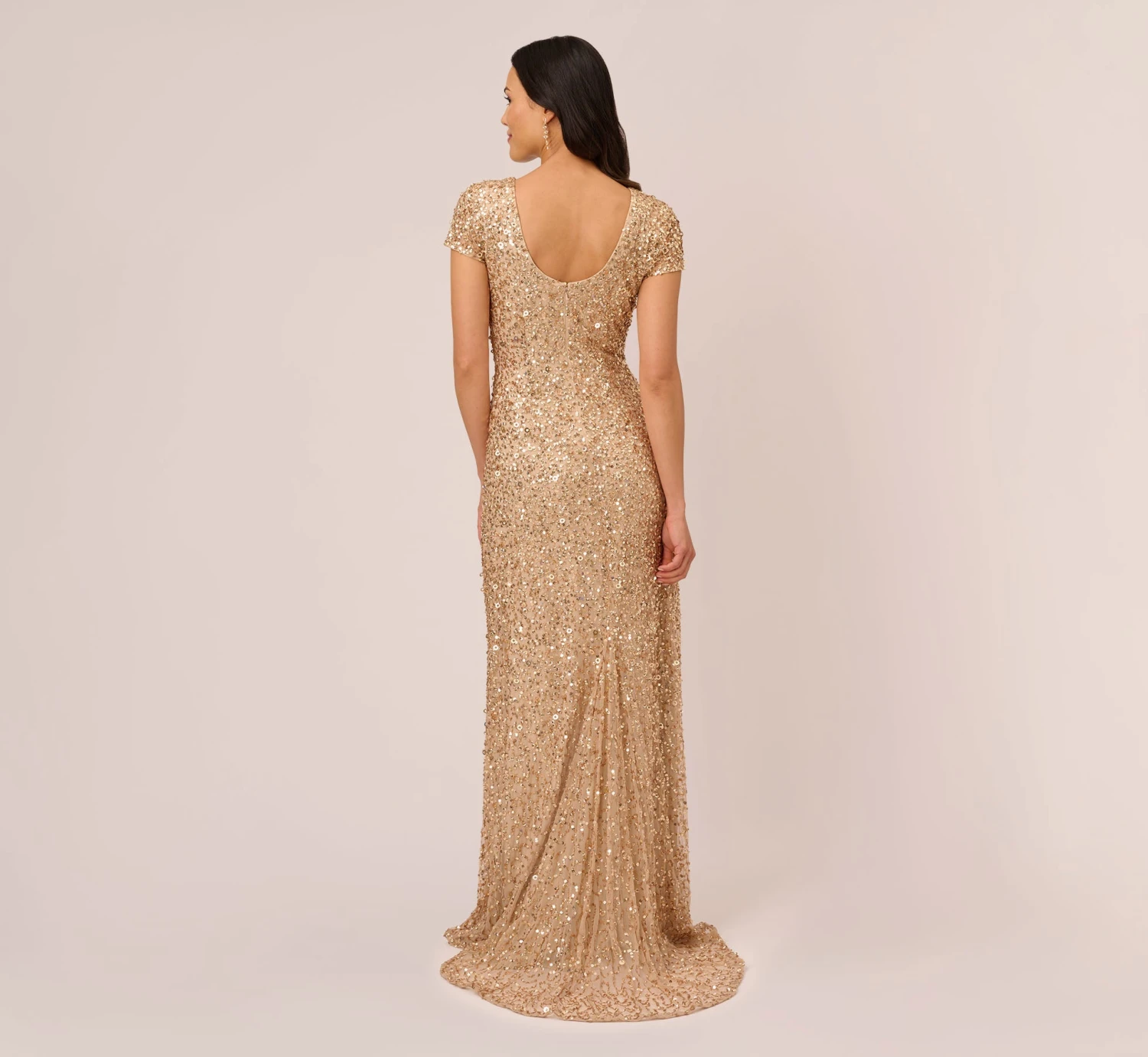Adrianna Papell Scoop Back Sequin Gown In Champagne Gold 4 Adrianna Papell Scoop Back Sequin Gown In Champagne Gold - Image 4