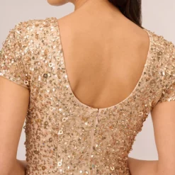 Adrianna Papell Scoop Back Sequin Gown In Champagne Gold 10 Adrianna Papell Scoop Back Sequin Gown In Champagne Gold -Glam Mirth Sales 091874600 AD298 Regular Lifestyle