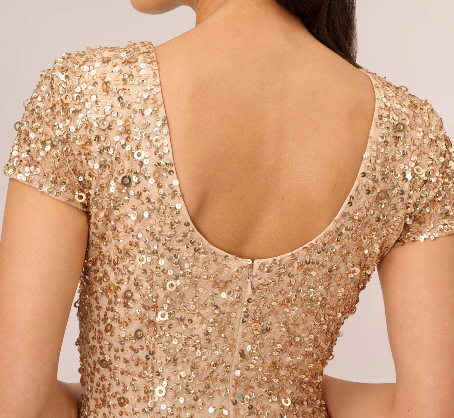 Adrianna Papell Scoop Back Sequin Gown In Champagne Gold 5 Adrianna Papell Scoop Back Sequin Gown In Champagne Gold - Image 5