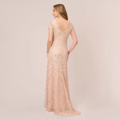 Adrianna Papell Scoop Back Sequin Gown In Blush 9 Adrianna Papell Scoop Back Sequin Gown In Blush -Glam Mirth Sales 091874600 BLS Regular Back