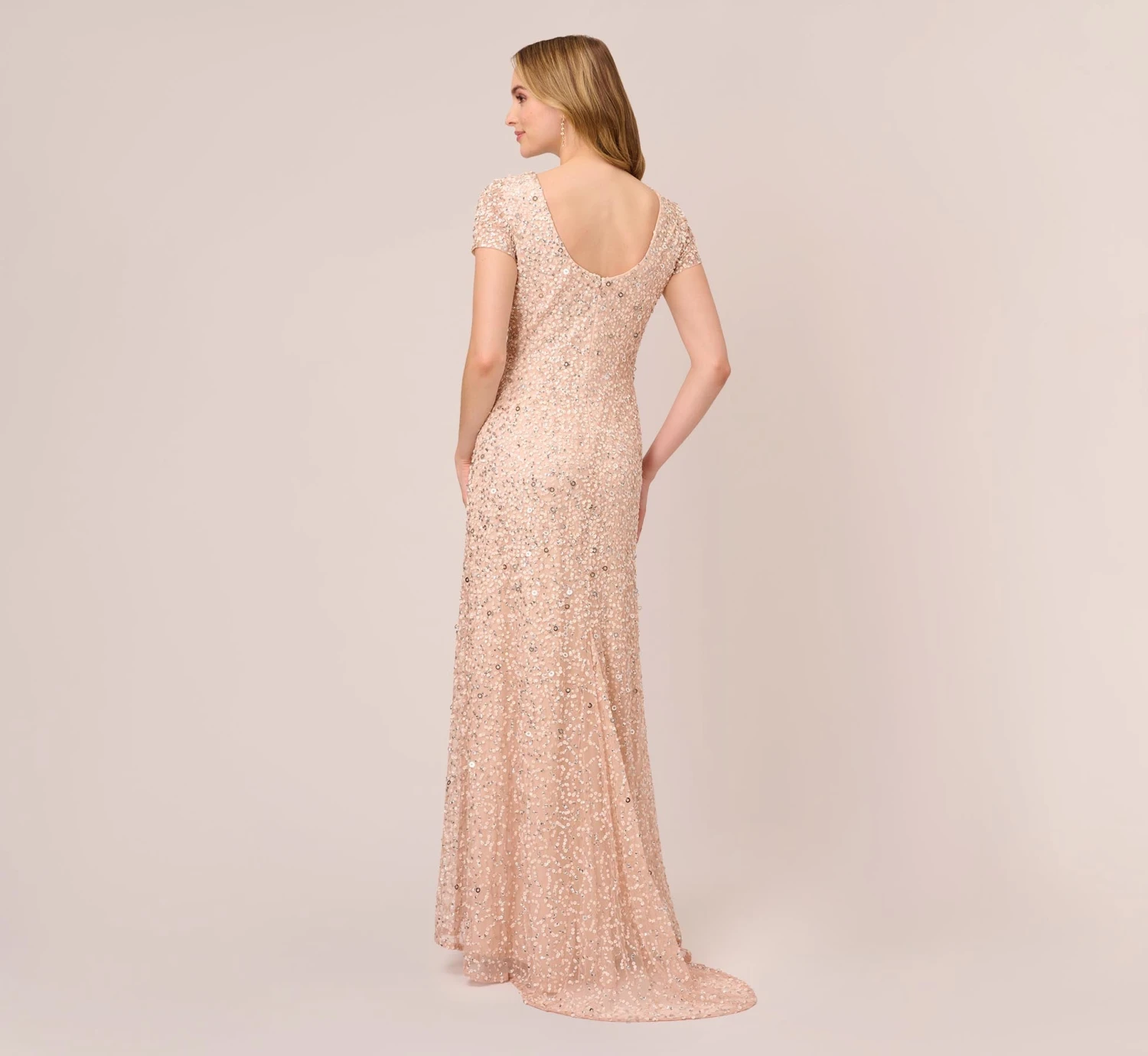 Adrianna Papell Scoop Back Sequin Gown In Blush 4 Adrianna Papell Scoop Back Sequin Gown In Blush - Image 4