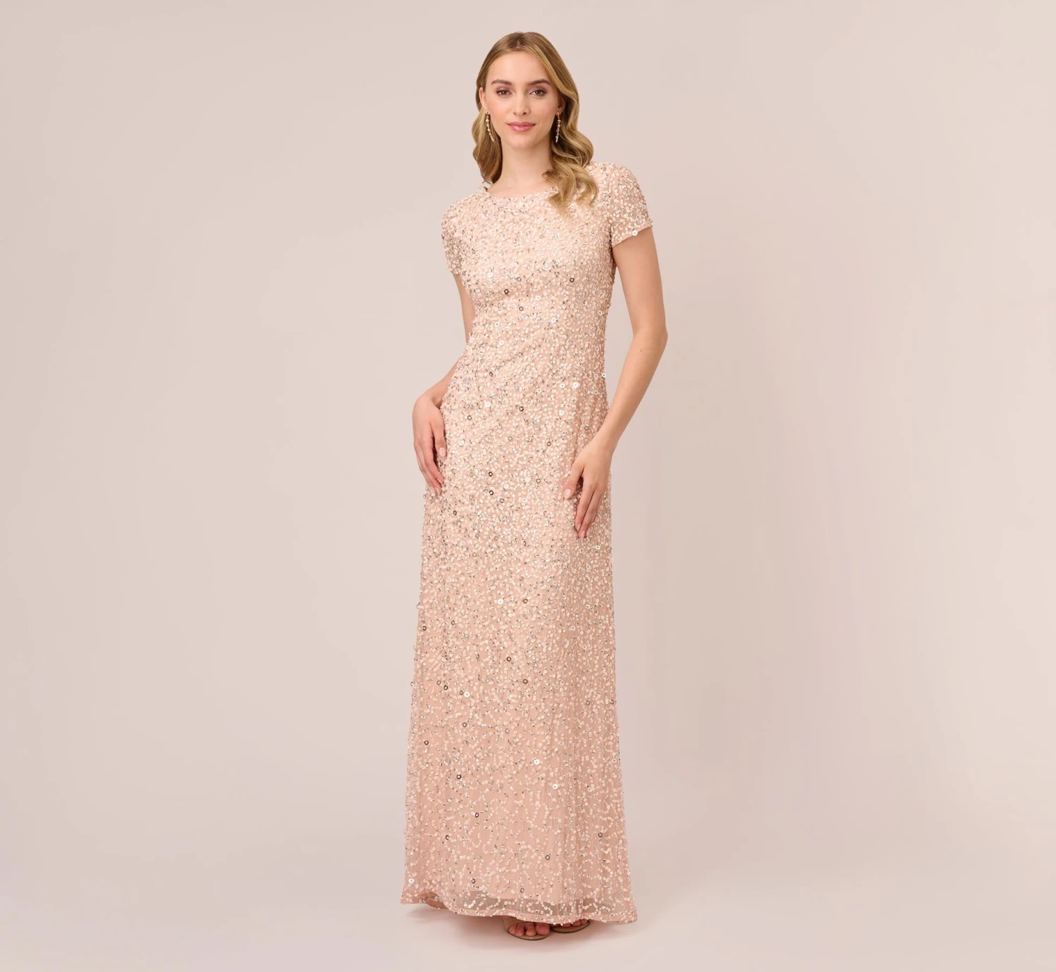 Adrianna Papell Scoop Back Sequin Gown In Blush 1 Adrianna Papell Scoop Back Sequin Gown In Blush