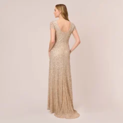 Adrianna Papell Scoop Back Sequin Gown In Champagne -Glam Mirth Sales 091874600 CHA Regular Back