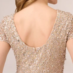 Adrianna Papell Scoop Back Sequin Gown In Champagne -Glam Mirth Sales 091874600 CHA Regular Lifestyle