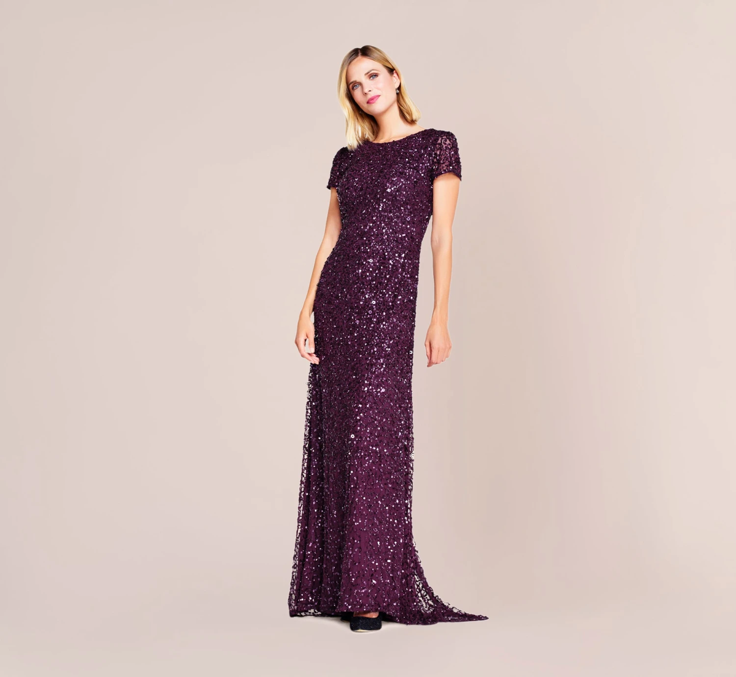 Adrianna Papell Scoop Back Sequin Gown In Cabernet 4 Adrianna Papell Scoop Back Sequin Gown In Cabernet - Image 4