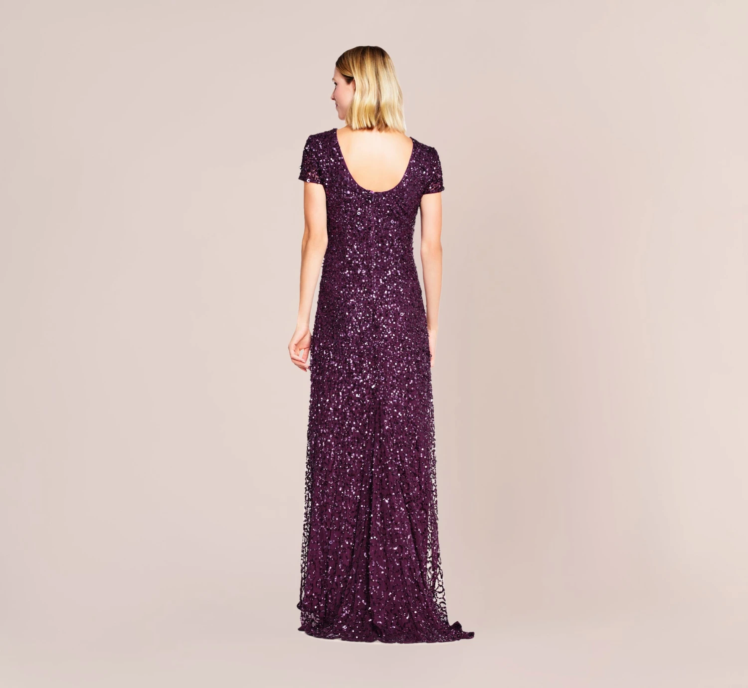 Adrianna Papell Scoop Back Sequin Gown In Cabernet 2 Adrianna Papell Scoop Back Sequin Gown In Cabernet - Image 2