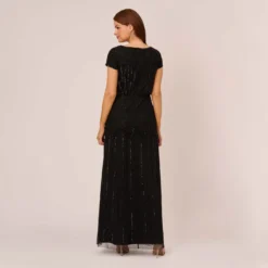 Adrianna Papell Short Sleeve Blouson Beaded Gown In Black 8 Adrianna Papell Short Sleeve Blouson Beaded Gown In Black -Glam Mirth Sales 191906600 AA002 Regular Back