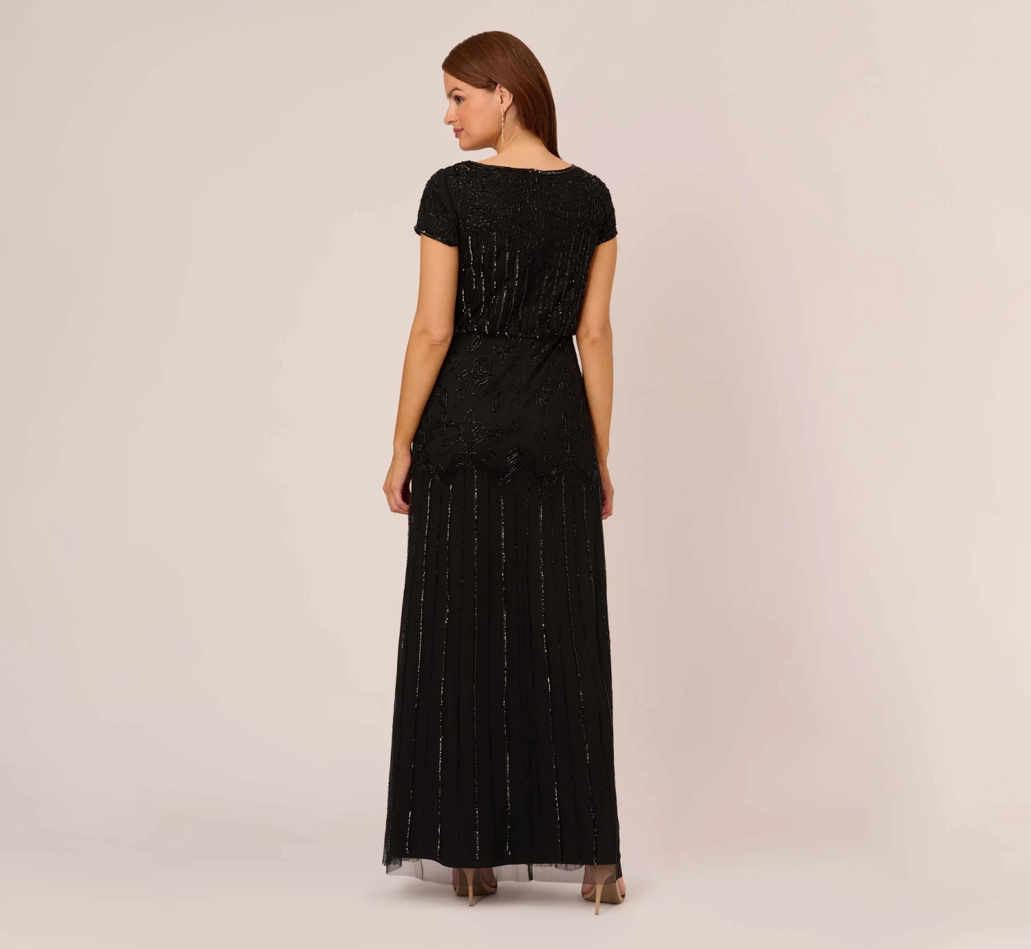 Adrianna Papell Short Sleeve Blouson Beaded Gown In Black 3 Adrianna Papell Short Sleeve Blouson Beaded Gown In Black - Image 3
