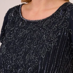 Adrianna Papell Plus Size Short Sleeve Blouson Beaded Gown In Navy 10 Adrianna Papell Plus Size Short Sleeve Blouson Beaded Gown In Navy -Glam Mirth Sales 191906601 NAV Plus Lifestyle
