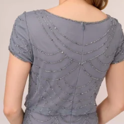Adrianna Papell Short Sleeve Beaded Blouson Gown In Dusty Blue 10 Adrianna Papell Short Sleeve Beaded Blouson Gown In Dusty Blue -Glam Mirth Sales 191916100 AA463 Regular Lifestyle
