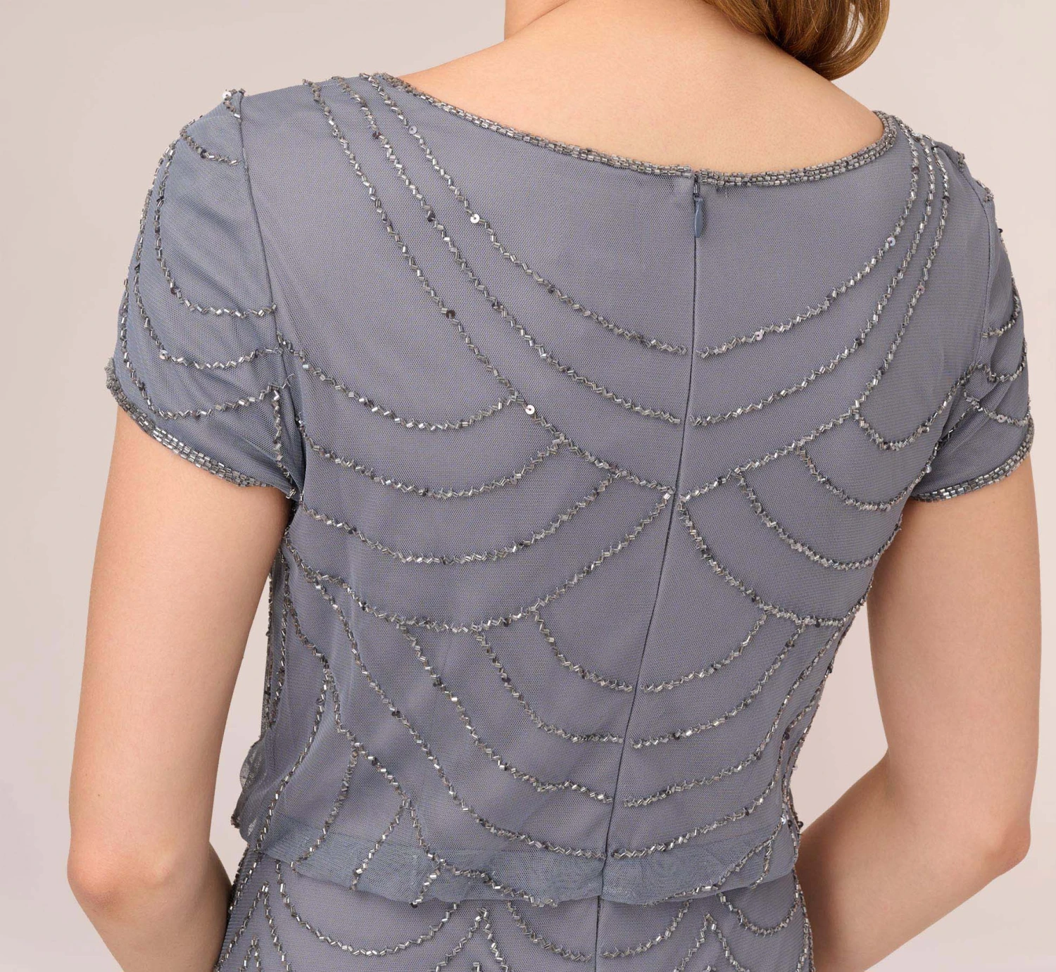 Adrianna Papell Short Sleeve Beaded Blouson Gown In Dusty Blue 5 Adrianna Papell Short Sleeve Beaded Blouson Gown In Dusty Blue - Image 5