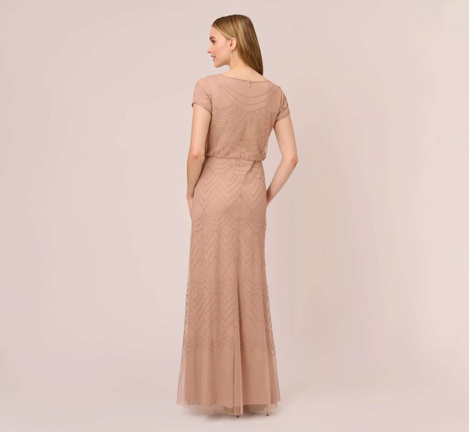 Adrianna Papell Short Sleeve Beaded Blouson Gown In Rose Gold 4 Adrianna Papell Short Sleeve Beaded Blouson Gown In Rose Gold - Image 4