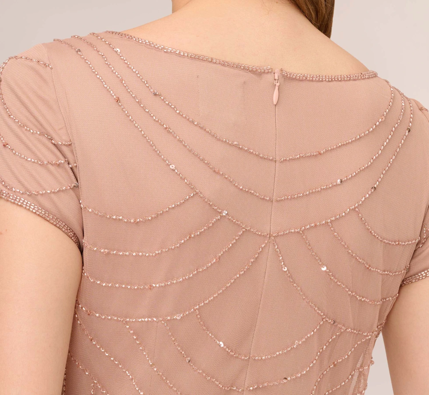 Adrianna Papell Short Sleeve Beaded Blouson Gown In Rose Gold 5 Adrianna Papell Short Sleeve Beaded Blouson Gown In Rose Gold - Image 5