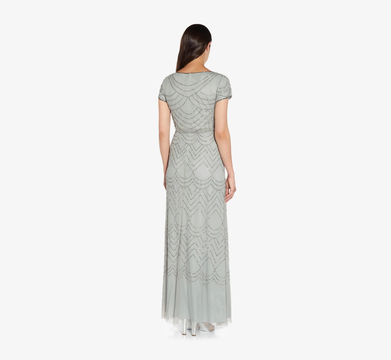 Adrianna Papell Short Sleeve Beaded Blouson Gown In Blue Mist 2 Adrianna Papell Short Sleeve Beaded Blouson Gown In Blue Mist - Image 2